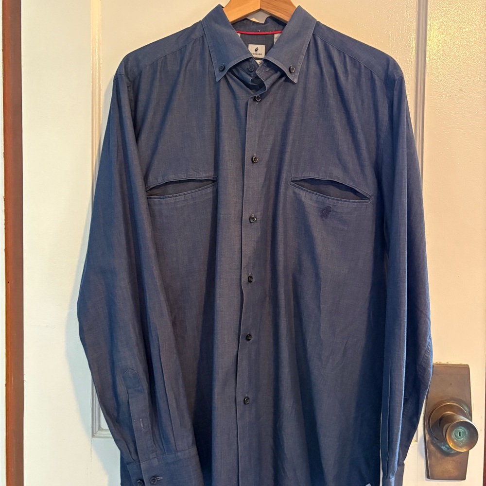 Rodrigo Men’s Blue Button Down Shirt, L/XL